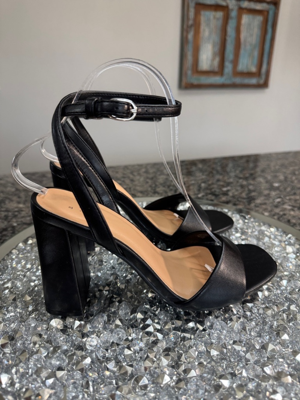 a new day Black Block Heel Strappy Sandals EUC 7 - Picture 5 of 13